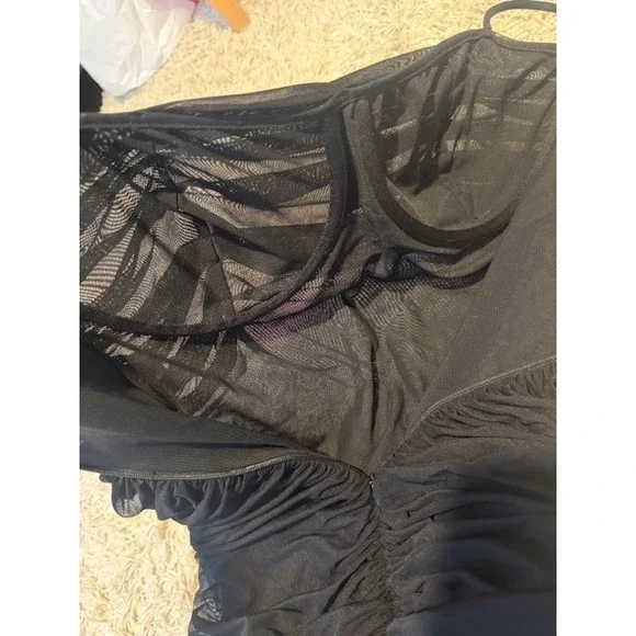 Aritzia Babaton Luxor Ruched Mesh Midi Dress Sz 10 Bustier Bodycon Black Mesh - Picture 6 of 10